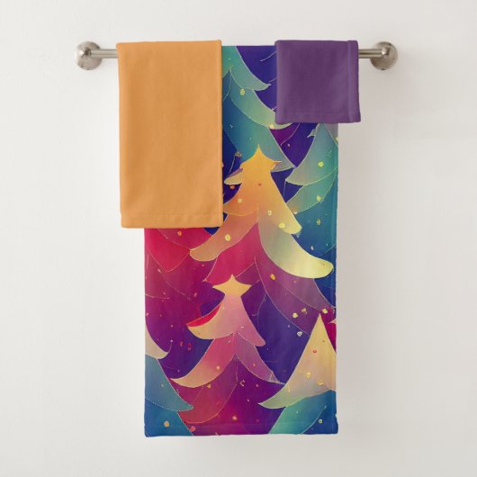 Kleurrijke Abstracte kerstbomen uit de keukenset Bad Handdoek (Insitu)