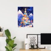Kleurrijke Abstracte Kerstboom Poster (Thuiskantoor)