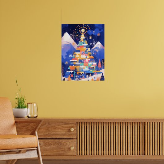 Kleurrijke Abstracte Kerstboom Poster (Woonkamer 2)