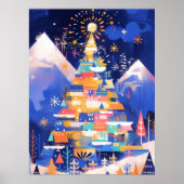 Kleurrijke Abstracte Kerstboom Poster (Voorkant)