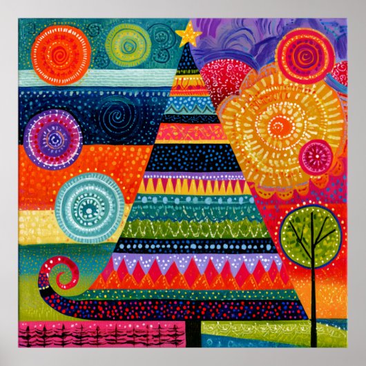Kleurrijke Abstracte Kerstboom Poster (Voorkant)