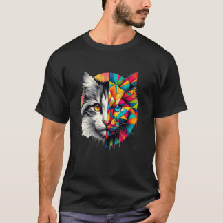 Kleurrijke Abstracte Kitten Half Face Schattigee G T-shirt