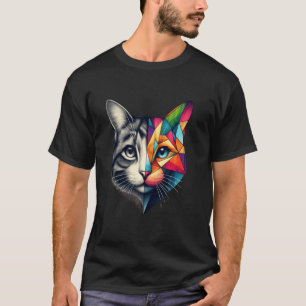 Kleurrijke Abstracte Kitten Halve Gezicht Schattig T-shirt