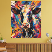 Kleurrijke Abstracte Koe Schildering met Vlinders Canvas Afdruk (Insitu (Woonkamer))
