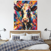Kleurrijke Abstracte Koe Schildering met Vlinders Canvas Afdruk (Insitu (Slaapkamer))