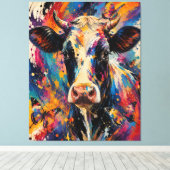 Kleurrijke Abstracte Koe Schildering met Vlinders Canvas Afdruk (Insitu (Houten vloer))