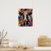 Kleurrijke Abstracte Koe Schildering met Vlinders Poster (Keuken)