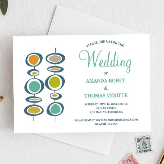 Kleurrijke Abstracte kringen Mid Century Wedding Kaart
