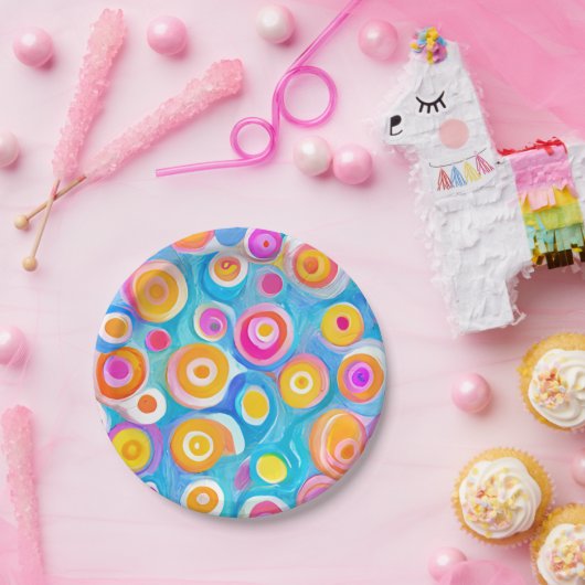 Kleurrijke Abstracte kringen Modern Art Artist Fun Papieren Bordje (Feest)