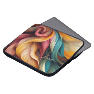 Kleurrijke Abstracte Krullen met Personalisatie Laptop Sleeve