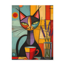Kleurrijke Abstracte kubist Cat & Coffee