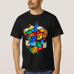 Kleurrijke Abstracte Kubus in de Ruimte Moderne T-shirt