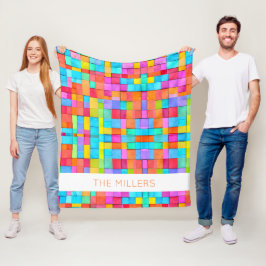 Kleurrijke Abstracte Kunst FAMILIENAAM Modern Fun Fleece Deken