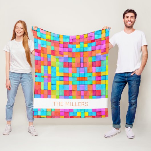 Kleurrijke Abstracte Kunst FAMILIENAAM Modern Fun Fleece Deken (In situ)