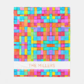 Kleurrijke Abstracte Kunst FAMILIENAAM Modern Fun Fleece Deken (Voorkant)