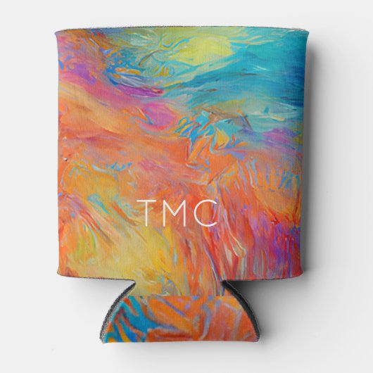 Kleurrijke Abstracte Kunst het Schilderen Monogram Blikjeskoeler (Voorkant)