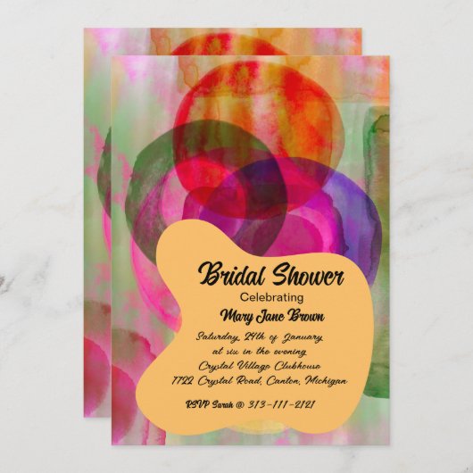 Kleurrijke Abstracte Kunst Huwelijksuitnodiging-Cu Kaart (Voorkant / Achterkant)