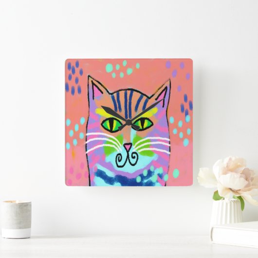 Kleurrijke Abstracte Kunst Kat Muur Klok (Huis)