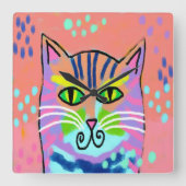 Kleurrijke Abstracte Kunst Kat Muur Klok (Voorkant)