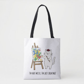 Kleurrijke Abstracte Kunst Kat Schilder Speelse Ku Tote Bag