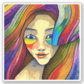 Kleurrijke Abstracte kunst  meisje Sticker (Voorkant)