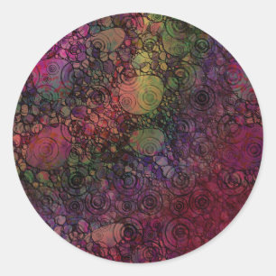 Kleurrijke abstracte kunst met zwarte en grungy ci ronde sticker