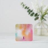 Kleurrijke Abstracte kunst Modern Elegant Monogram Vierkante Visitekaartje (Staand voorkant)