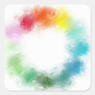 Kleurrijke Abstracte Kunst Roze Rood Geel Oranje B Vierkante Sticker