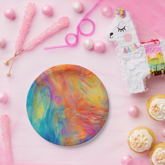 Kleurrijke Abstracte kunst schilderij mod heup ple Papieren Bordje (Feest)