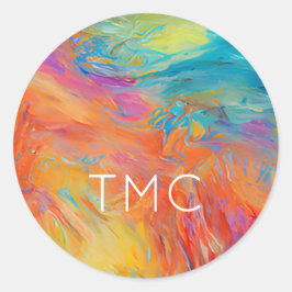 Kleurrijke Abstracte kunst schilderij Monogram INI Ronde Sticker