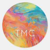 Kleurrijke Abstracte kunst schilderij Monogram INI Ronde Sticker (Voorkant)