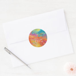 Kleurrijke Abstracte kunst schilderij Monogram INI Ronde Sticker