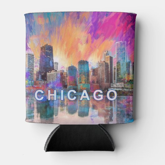 Kleurrijke Abstracte kunst van Chicago Skyline Blikjeskoeler (Voorkant)