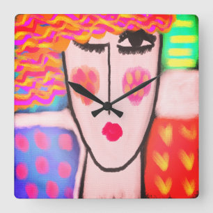 Kleurrijke Abstracte kunst Vierkante Klok