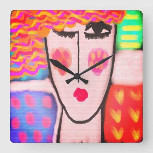 Kleurrijke Abstracte kunst Vierkante Klok (Voorkant)