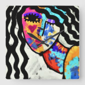 Kleurrijke Abstracte kunst Vierkante Klok (Voorkant)