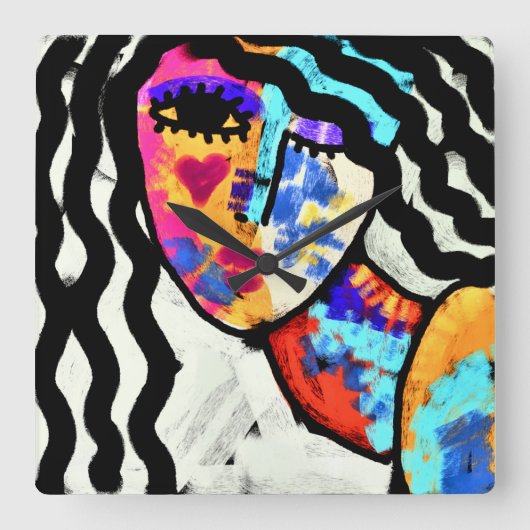 Kleurrijke Abstracte kunst Vierkante Klok (Voorkant)