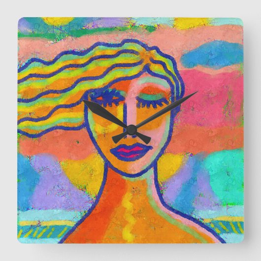 Kleurrijke Abstracte kunst wandklok (Voorkant)