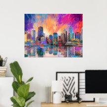 Kleurrijke Abstracte Kunstposter van de Chicago Sk