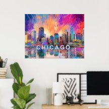 Kleurrijke abstracte kunstposter van de Chicago sk