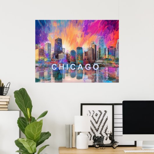Kleurrijke abstracte kunstposter van de Chicago sk Poster (Thuiskantoor)