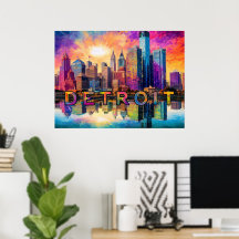 Kleurrijke Abstracte Kunstposter van de Detroit Sk