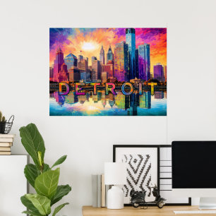 Kleurrijke Abstracte Kunstposter van de Detroit Sk Poster