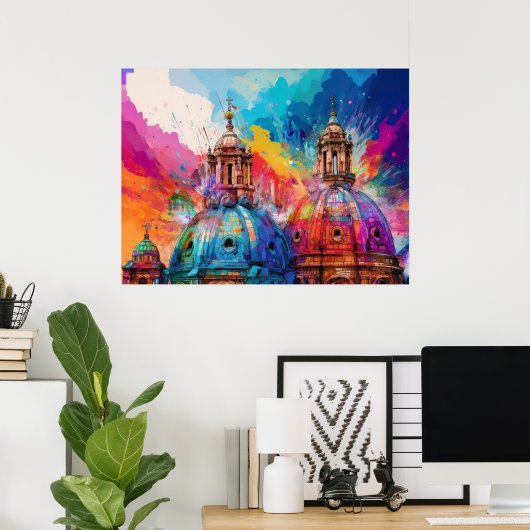 Kleurrijke Abstracte Kunstprint van Koepels van Ka Poster (Thuiskantoor)