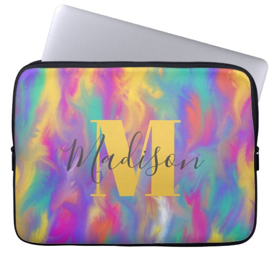 kleurrijke Abstracte kunstschildering Monogram Laptop Sleeve (Voorkant)