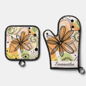 Kleurrijke Abstracte kunsttekening Ovenwant & Pannenlap Set (Voorkant)