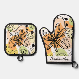 Kleurrijke Abstracte kunsttekening Ovenwant & Pannenlap Set