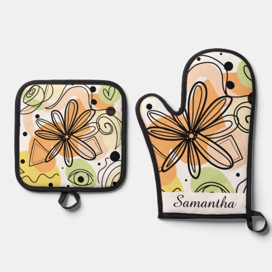 Kleurrijke Abstracte kunsttekening Ovenwant & Pannenlap Set (Voorkant)