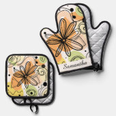 Kleurrijke Abstracte kunsttekening Ovenwant & Pannenlap Set (Voorkant / Achterkant)