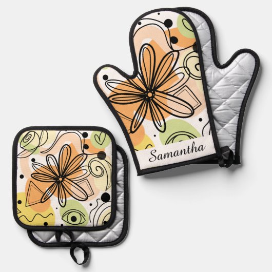 Kleurrijke Abstracte kunsttekening Ovenwant & Pannenlap Set (Voorkant / Achterkant)